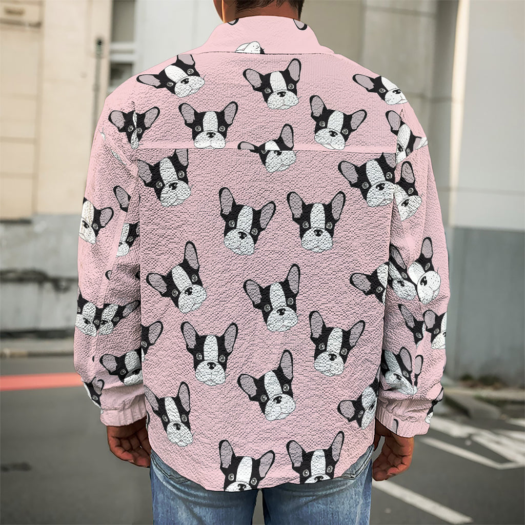 Cartoon French Bulldog Pattern Print Men's Shirt Jacket