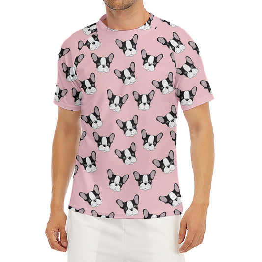 Cartoon French Bulldog Pattern Print Men's Short Sleeve Rash Guard