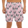 Cartoon French Bulldog Pattern Print Men's Split Running Shorts