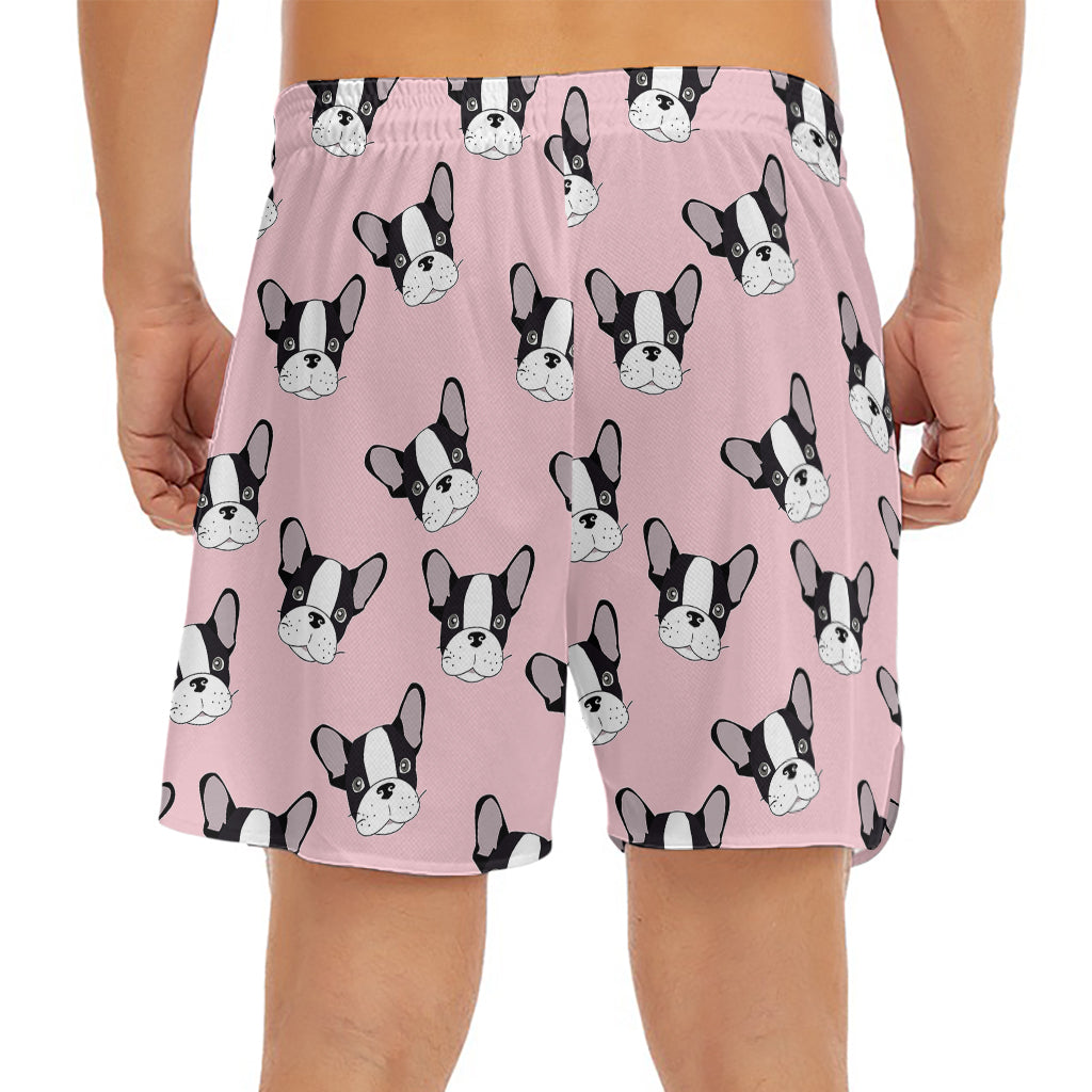 Cartoon French Bulldog Pattern Print Men's Split Running Shorts
