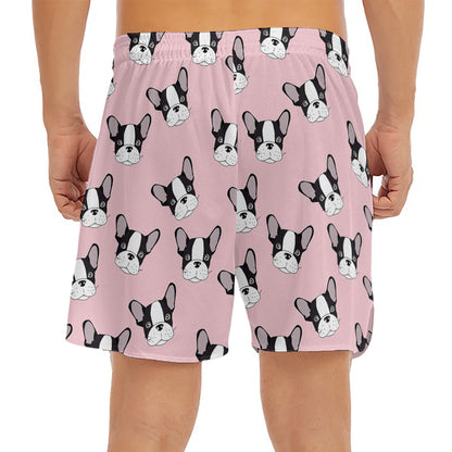 Cartoon French Bulldog Pattern Print Men's Split Running Shorts