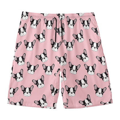 Cartoon French Bulldog Pattern Print Men's Swim Trunks