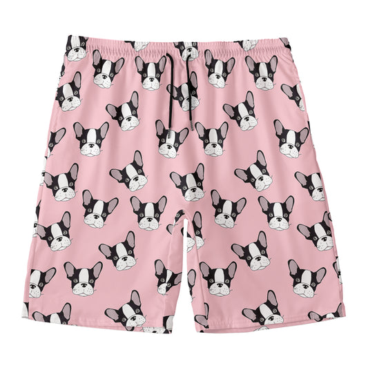 Cartoon French Bulldog Pattern Print Men's Swim Trunks