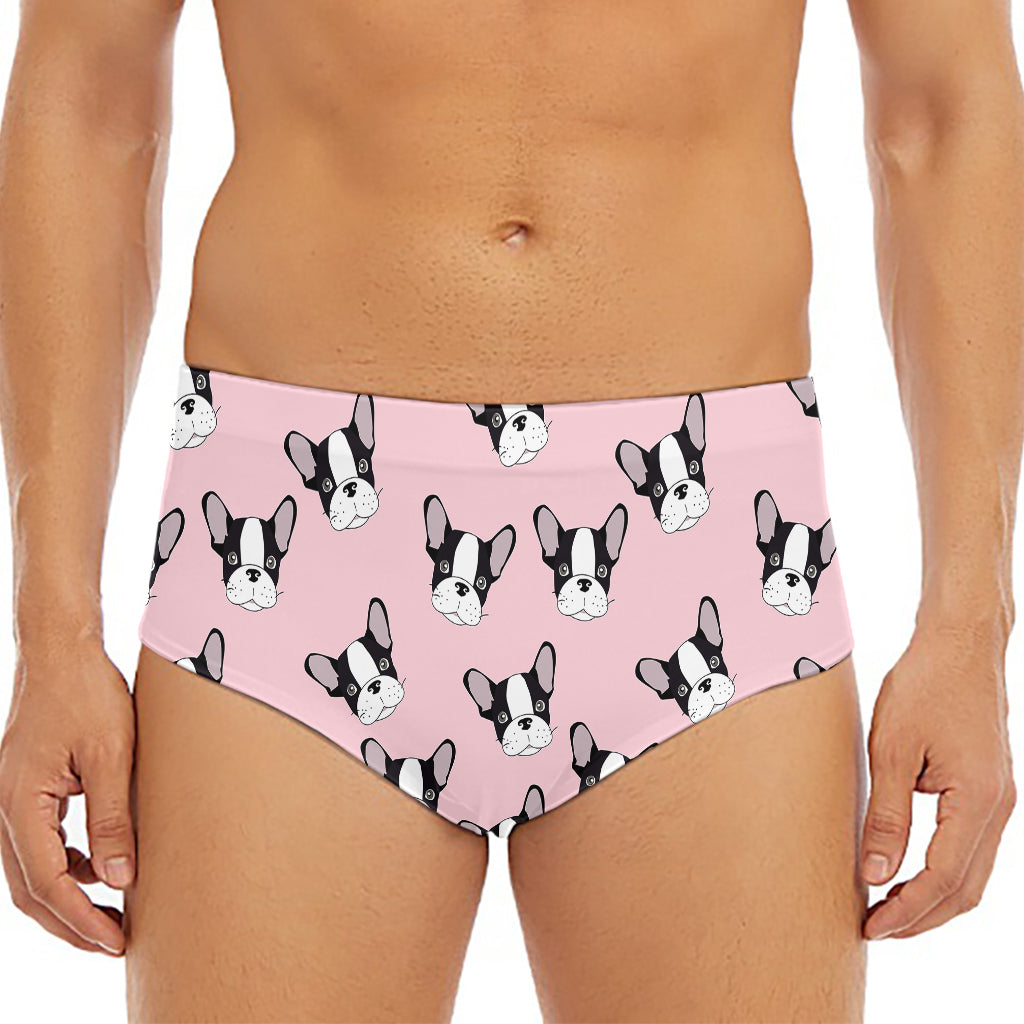 Cartoon French Bulldog Pattern Print Men's Triangle Swim Briefs