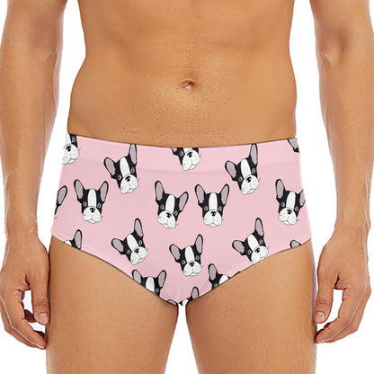 Cartoon French Bulldog Pattern Print Men's Triangle Swim Briefs
