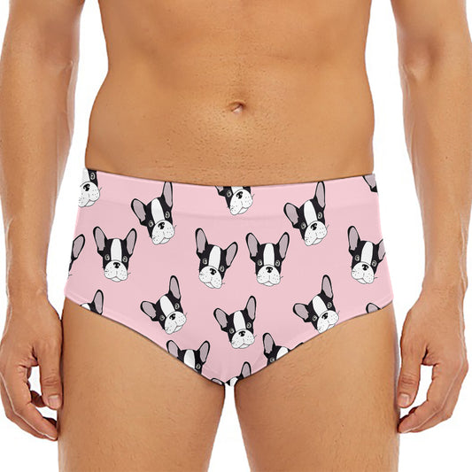 Cartoon French Bulldog Pattern Print Men's Triangle Swim Briefs