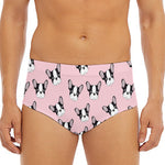 Cartoon French Bulldog Pattern Print Men's Triangle Swim Briefs