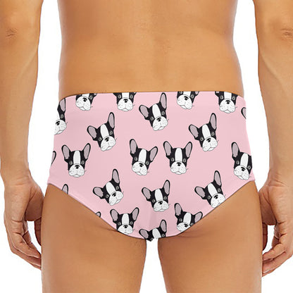 Cartoon French Bulldog Pattern Print Men's Triangle Swim Briefs