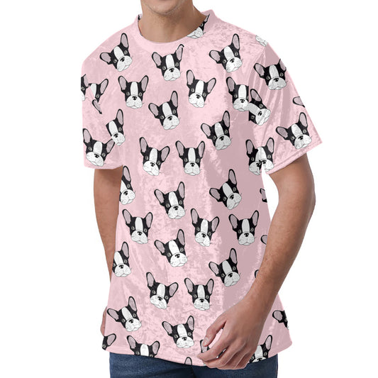 Cartoon French Bulldog Pattern Print Men's Velvet T-Shirt