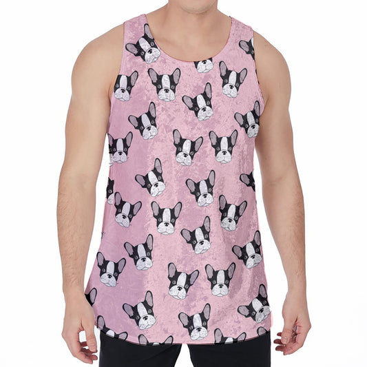Cartoon French Bulldog Pattern Print Men's Velvet Tank Top