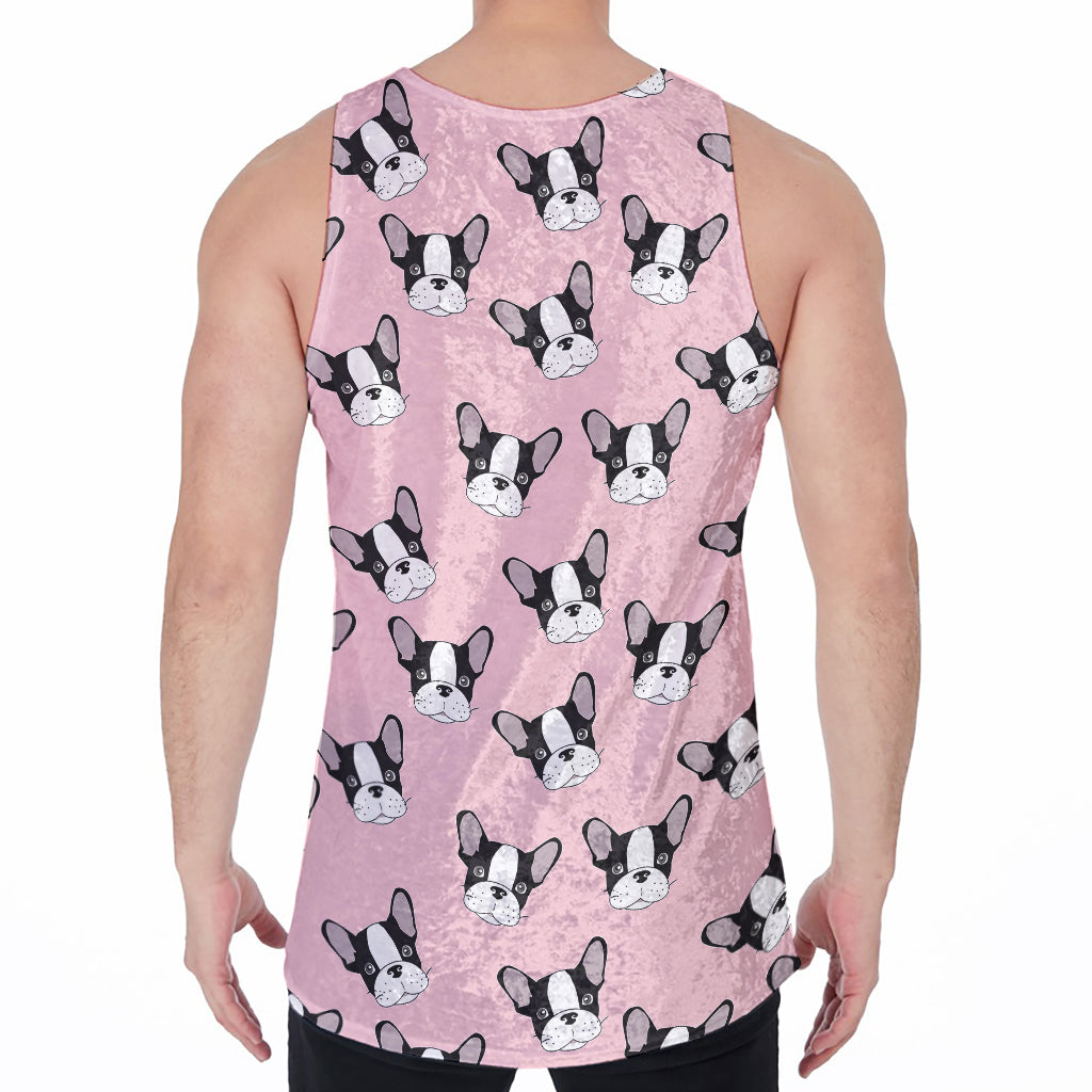 Cartoon French Bulldog Pattern Print Men's Velvet Tank Top