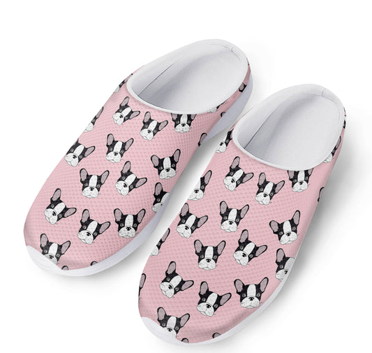 Cartoon French Bulldog Pattern Print Mesh Casual Shoes