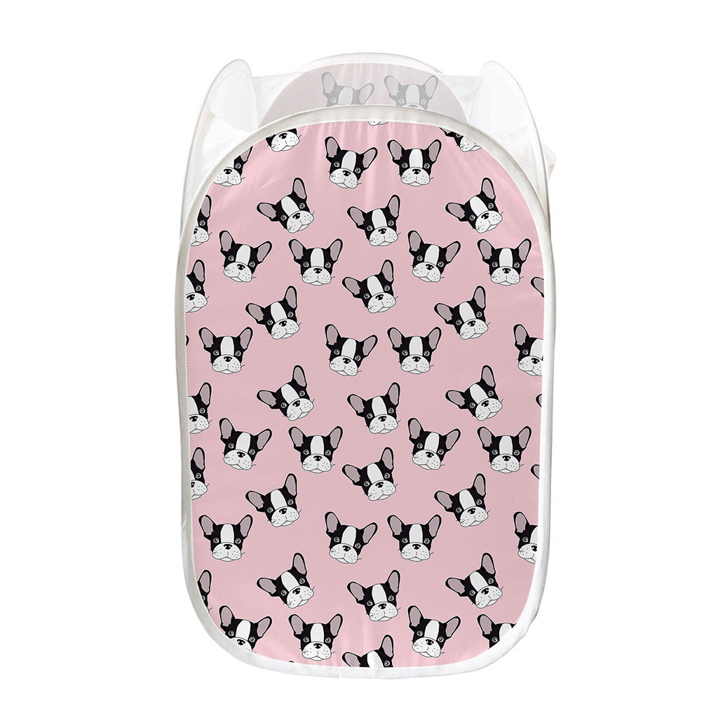 Cartoon French Bulldog Pattern Print Mesh Laundry Hamper