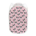 Cartoon French Bulldog Pattern Print Mesh Laundry Hamper