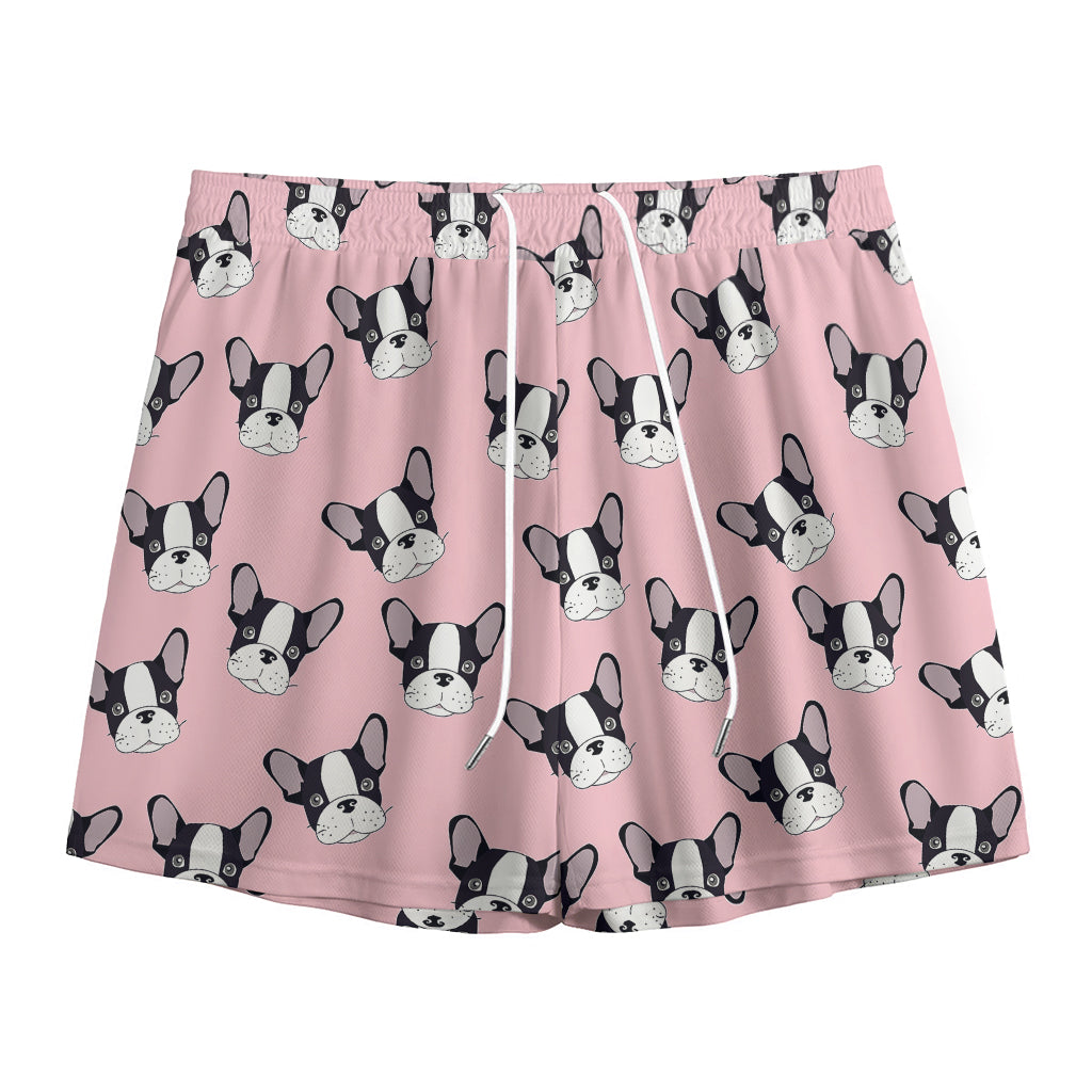 Cartoon French Bulldog Pattern Print Mesh Shorts