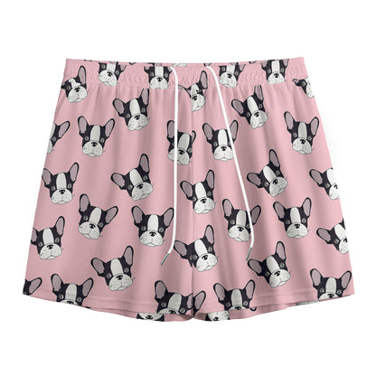 Cartoon French Bulldog Pattern Print Mesh Shorts