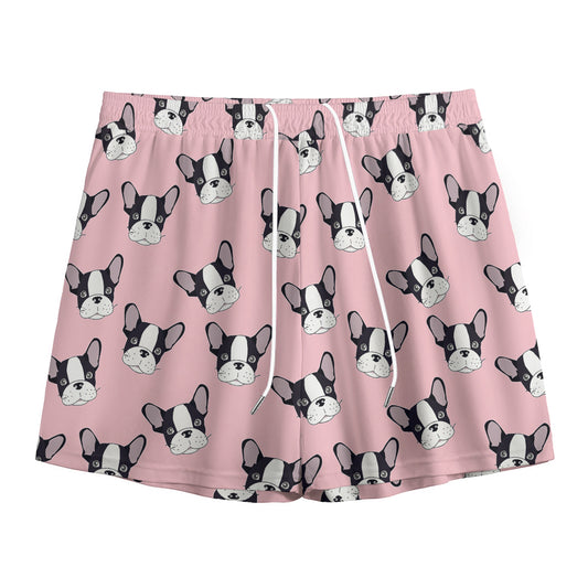 Cartoon French Bulldog Pattern Print Mesh Shorts