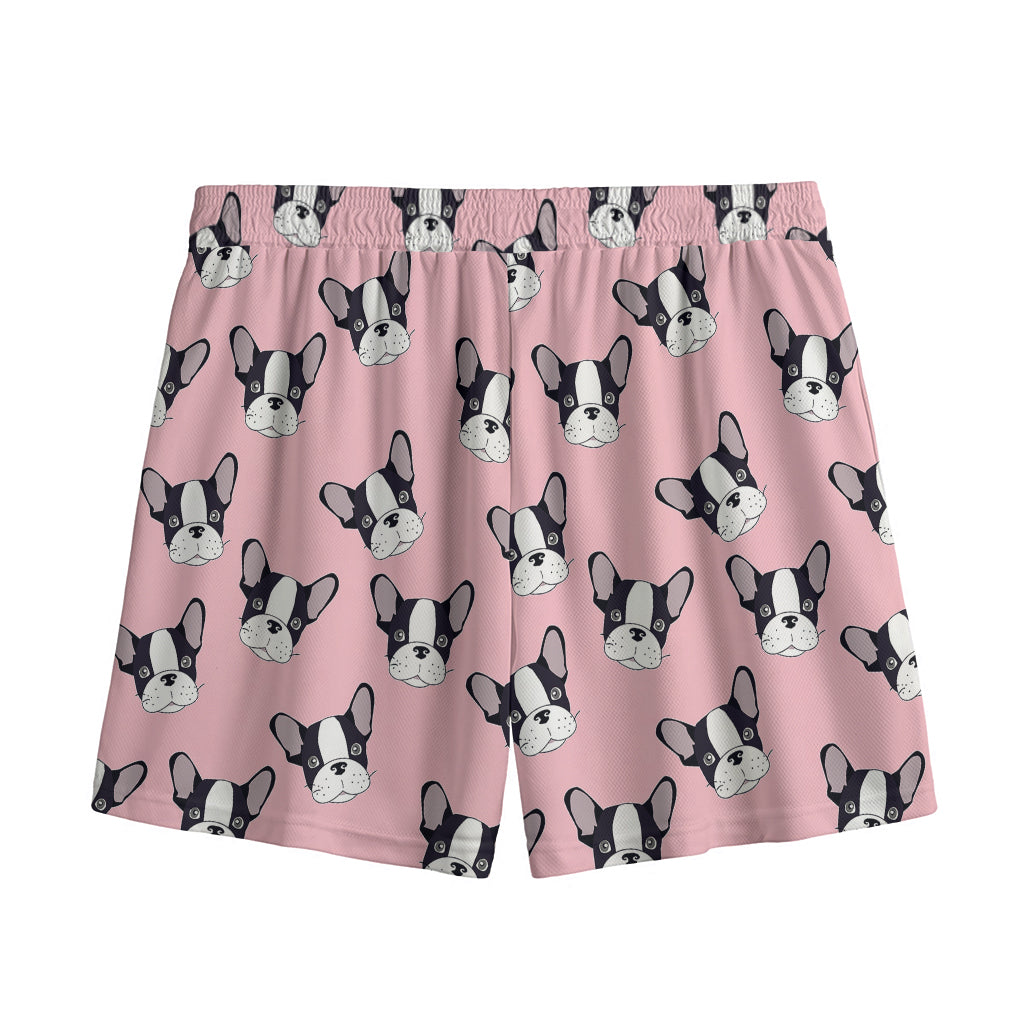 Cartoon French Bulldog Pattern Print Mesh Shorts