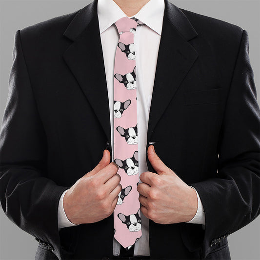 Cartoon French Bulldog Pattern Print Necktie
