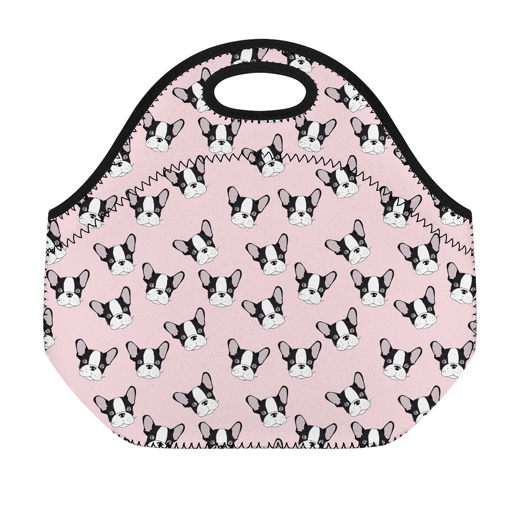 Cartoon French Bulldog Pattern Print Neoprene Lunch Bag