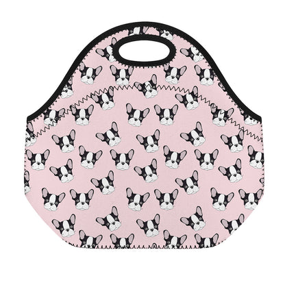Cartoon French Bulldog Pattern Print Neoprene Lunch Bag