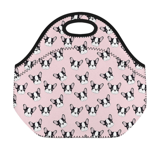 Cartoon French Bulldog Pattern Print Neoprene Lunch Bag