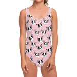 Cartoon French Bulldog Pattern Print One Piece Swimsuit