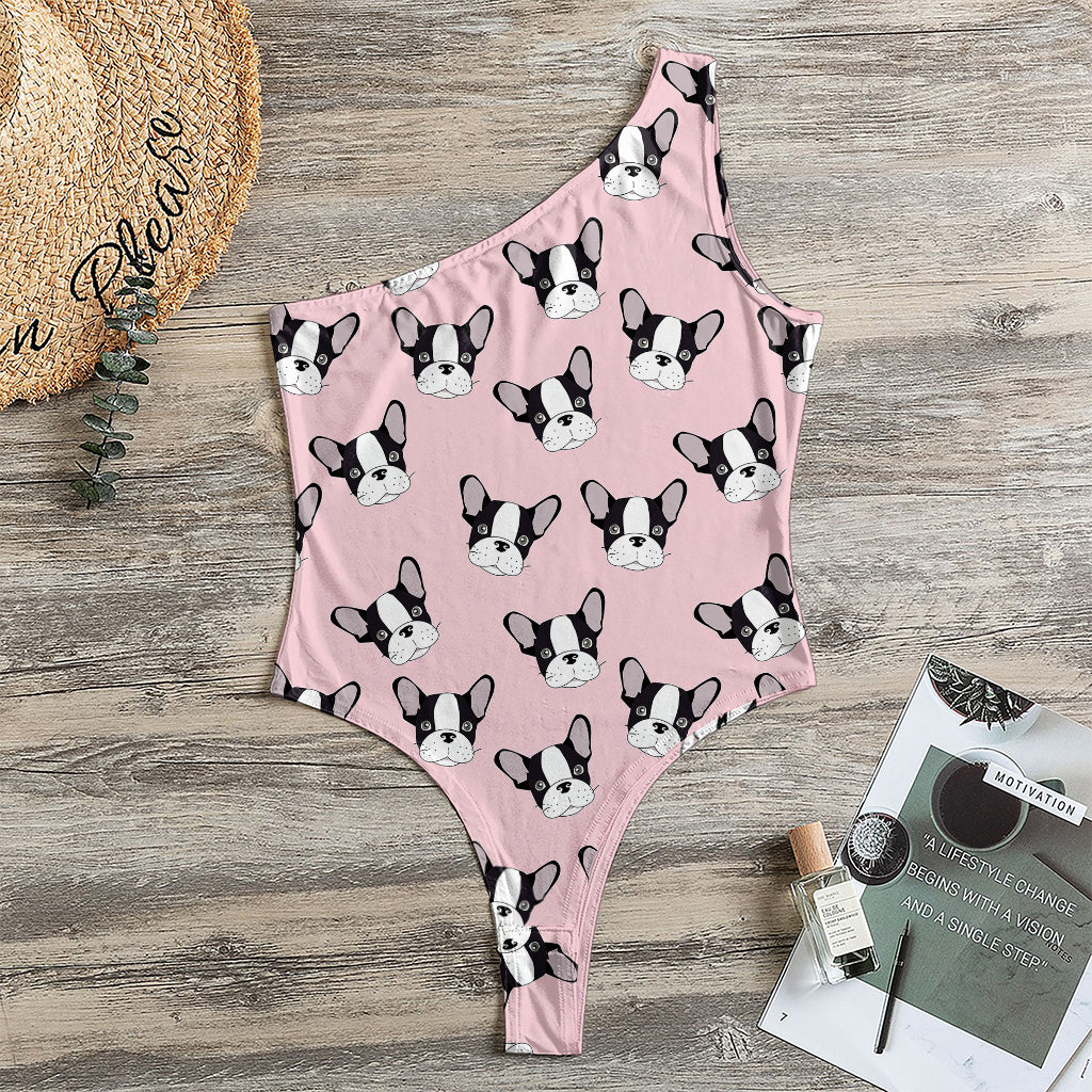 Cartoon French Bulldog Pattern Print One Shoulder Bodysuit