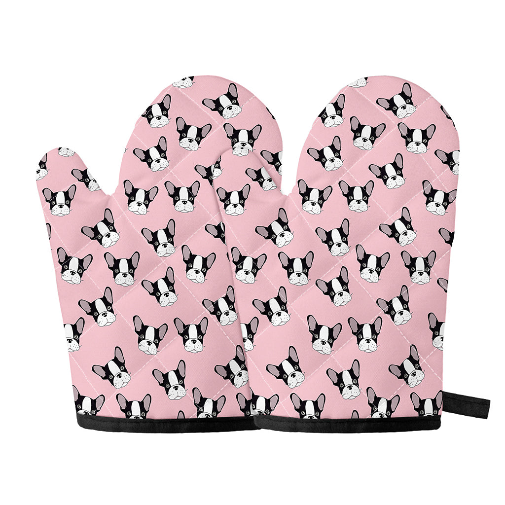 Cartoon French Bulldog Pattern Print Oven Mitts
