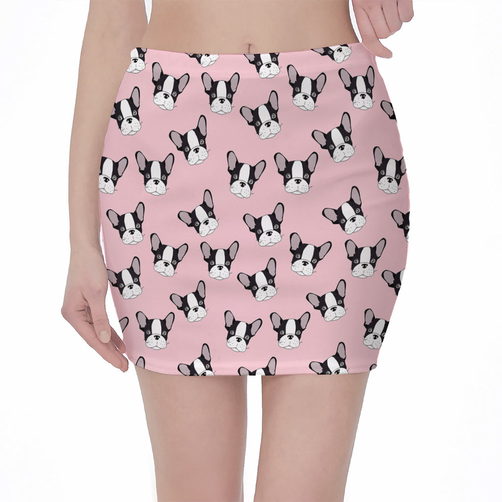 Cartoon French Bulldog Pattern Print Pencil Mini Skirt