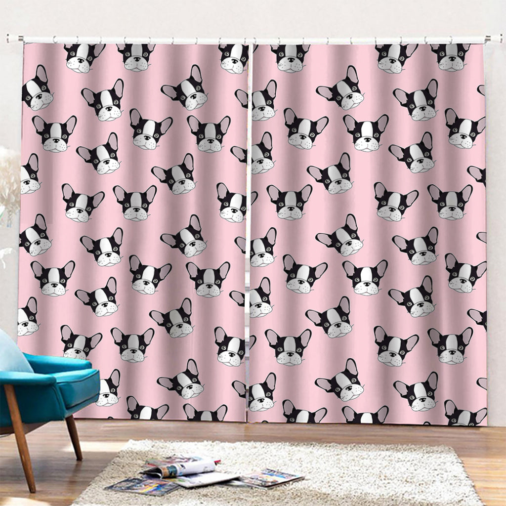 Cartoon French Bulldog Pattern Print Pencil Pleat Curtains