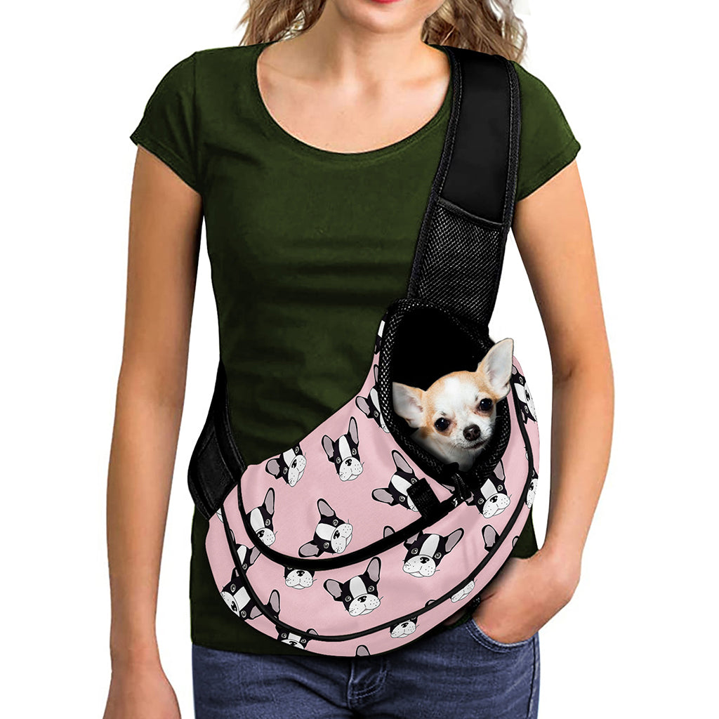 Cartoon French Bulldog Pattern Print Pet Sling Carrier