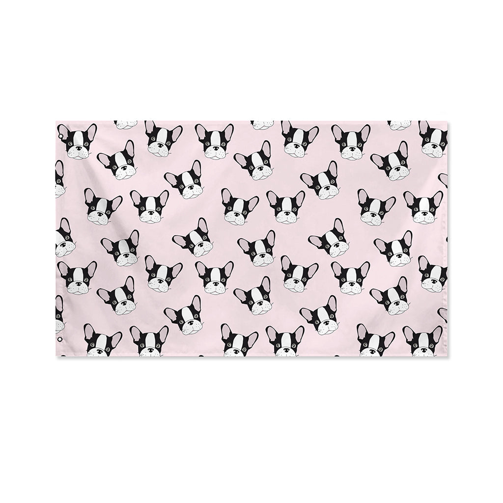 Cartoon French Bulldog Pattern Print Polyester Flag