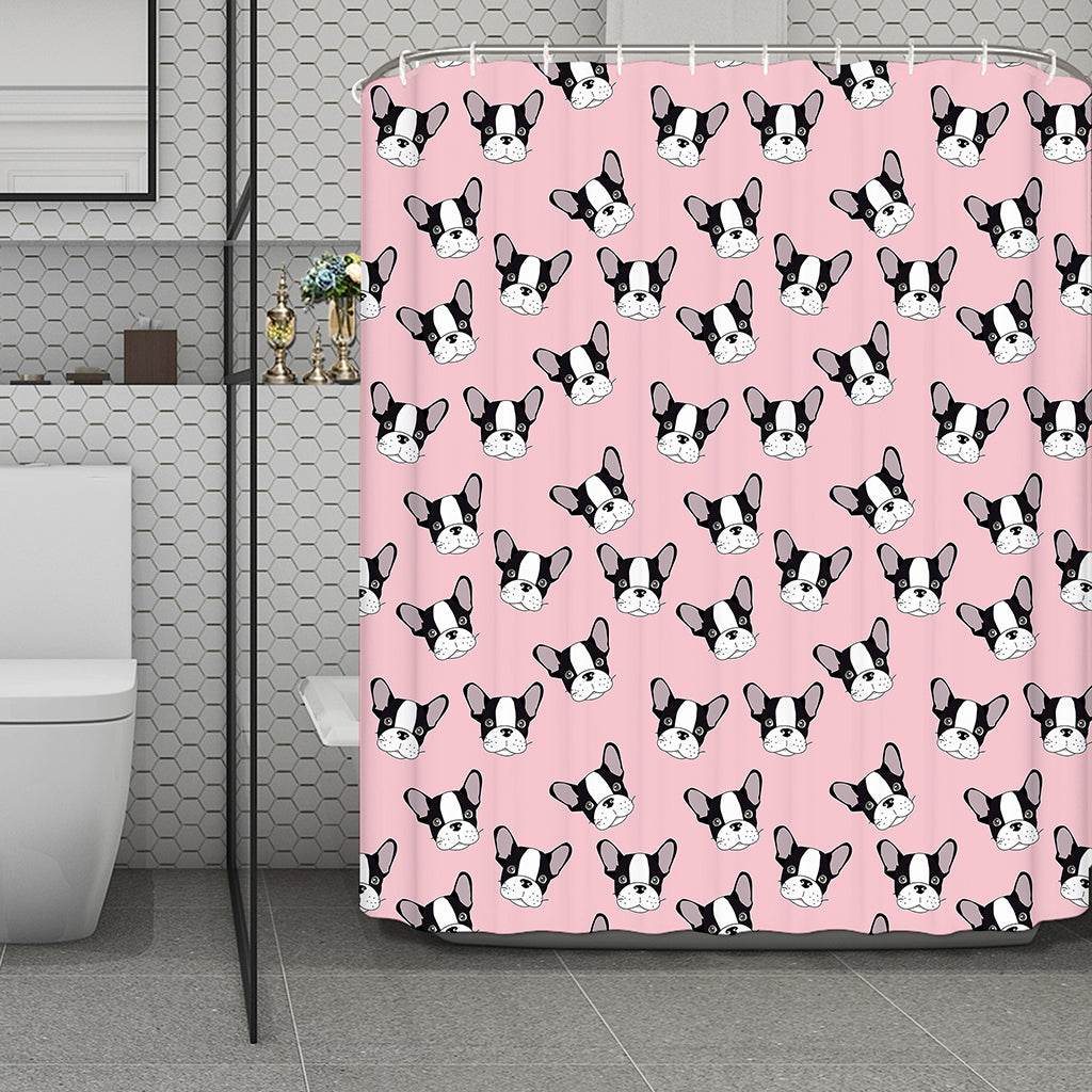 Cartoon French Bulldog Pattern Print Polyester Shower Curtain