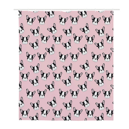 Cartoon French Bulldog Pattern Print Polyester Shower Curtain