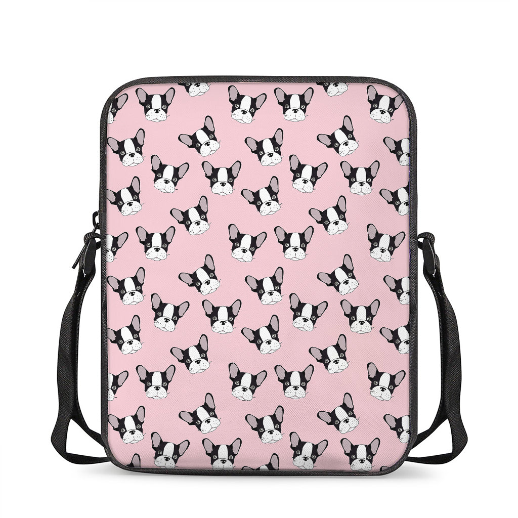 Cartoon French Bulldog Pattern Print Rectangular Crossbody Bag