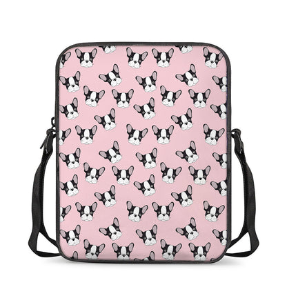 Cartoon French Bulldog Pattern Print Rectangular Crossbody Bag
