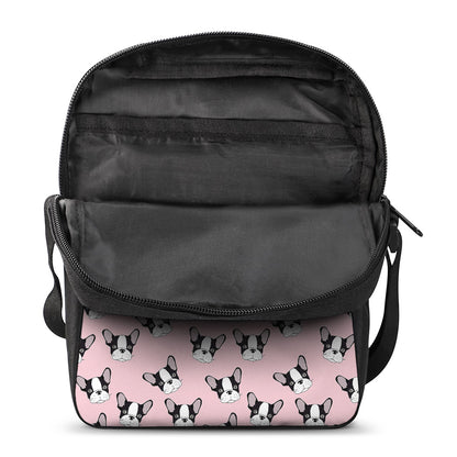 Cartoon French Bulldog Pattern Print Rectangular Crossbody Bag
