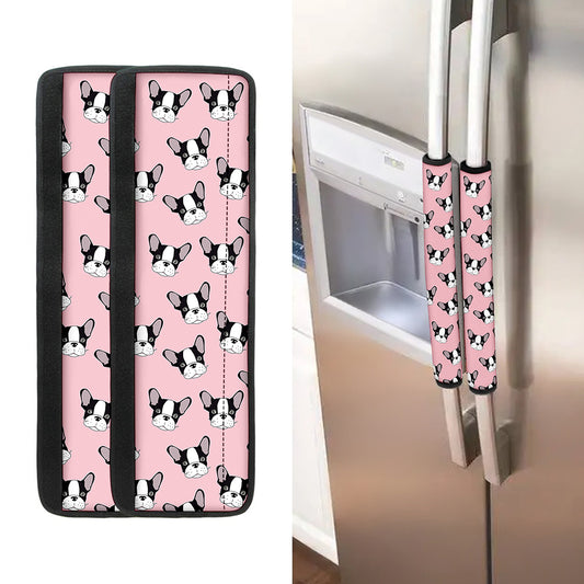Cartoon French Bulldog Pattern Print Refrigerator Handle Covers