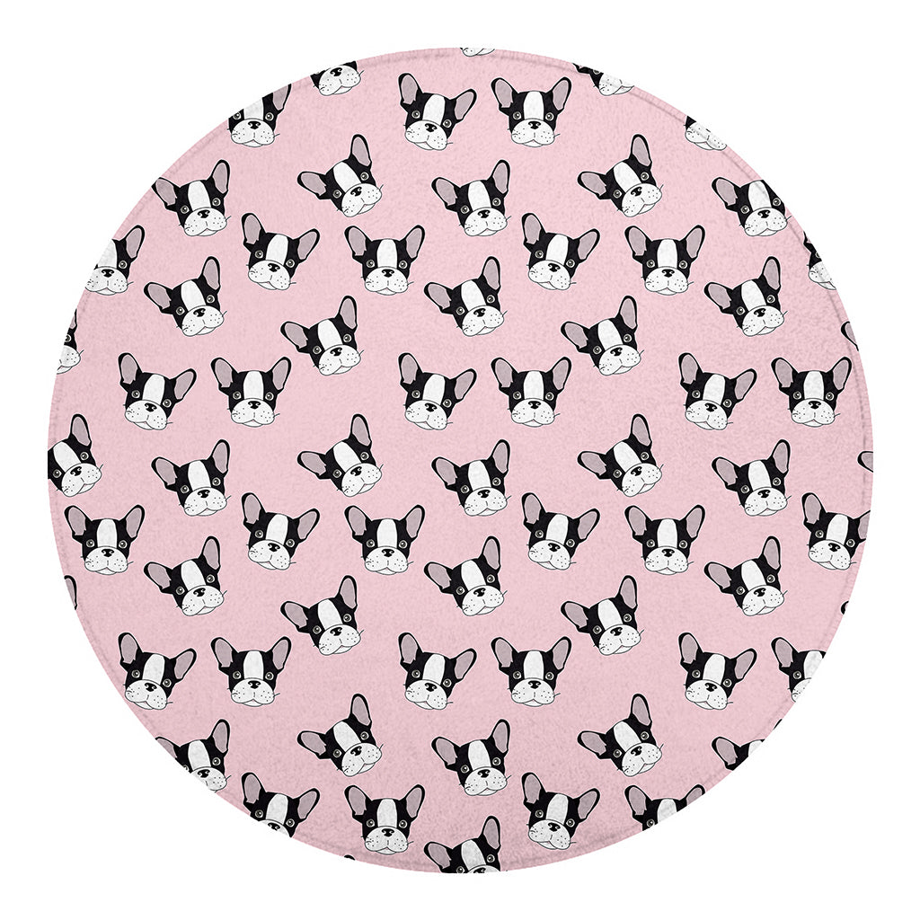 Cartoon French Bulldog Pattern Print Round Blanket