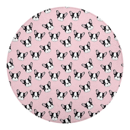 Cartoon French Bulldog Pattern Print Round Blanket
