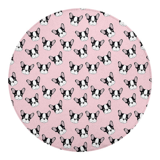 Cartoon French Bulldog Pattern Print Round Blanket