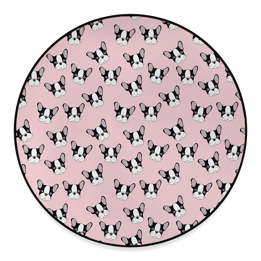 Cartoon French Bulldog Pattern Print Round Floor Mat