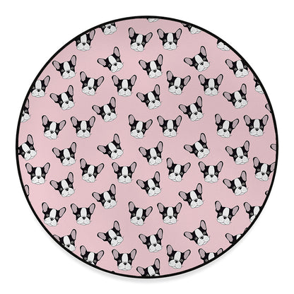 Cartoon French Bulldog Pattern Print Round Floor Mat