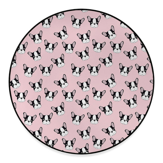 Cartoon French Bulldog Pattern Print Round Floor Mat