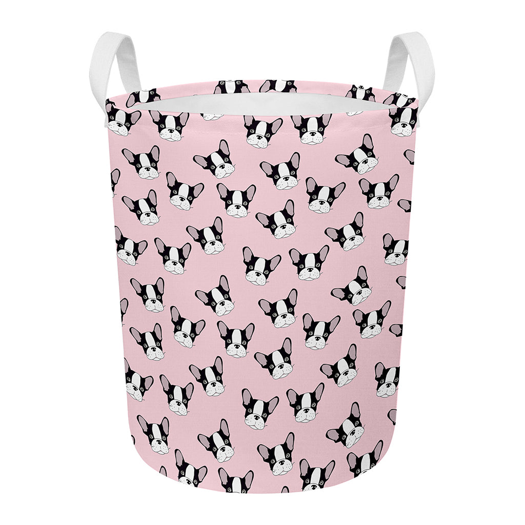 Cartoon French Bulldog Pattern Print Round Laundry Basket
