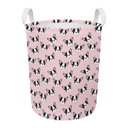 Cartoon French Bulldog Pattern Print Round Laundry Basket