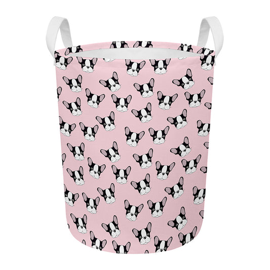 Cartoon French Bulldog Pattern Print Round Laundry Basket