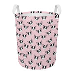 Cartoon French Bulldog Pattern Print Round Laundry Basket