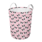 Cartoon French Bulldog Pattern Print Round Laundry Basket